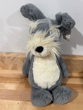 Jellycat Bashful Schnauzer Gray Cream Puppy Dog Medium 12” Plush Toy